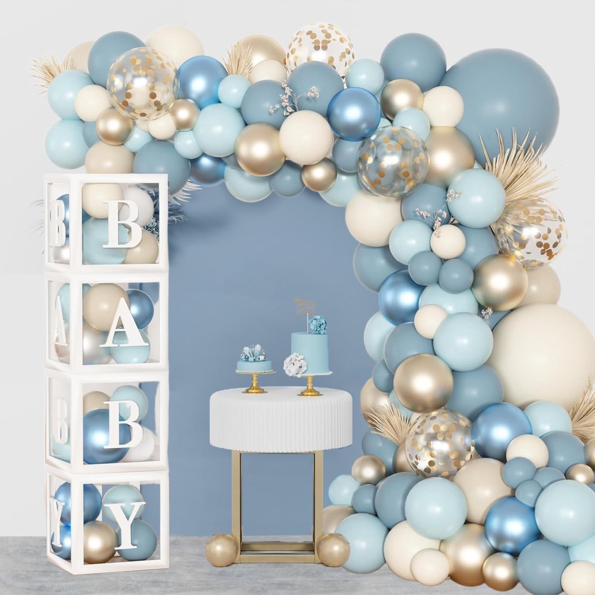 Set van 152 babyfeestdecoraties voor jongens en meisjes met blauwe en witte ballonnen - Ballonnenslinger voor babyshower - Neutraal - Voor babyshower, babyshower voor jongens of meisjes