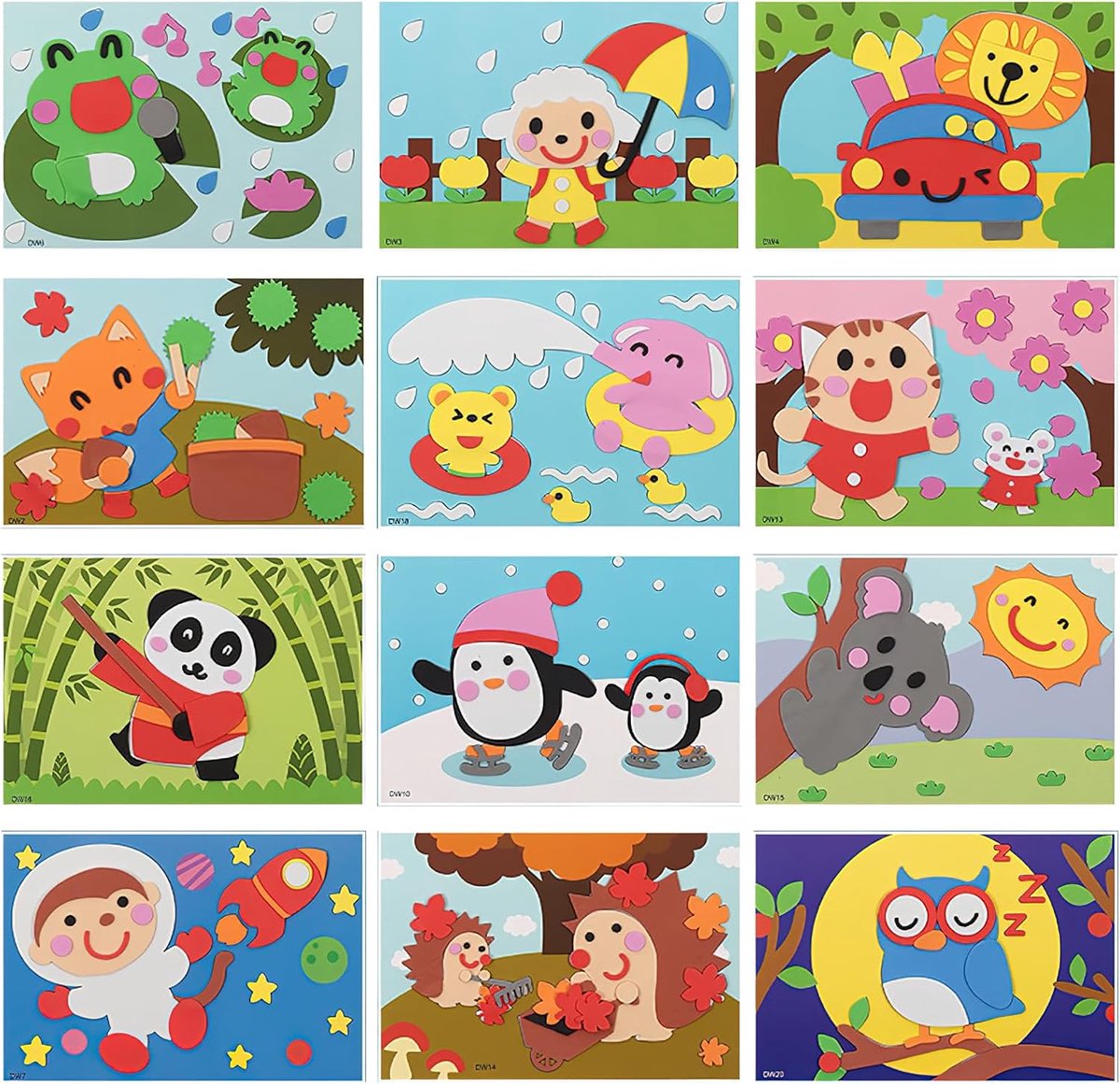 12 stuks mozaïek knutselsets stickers dieren voor kinderen (B)