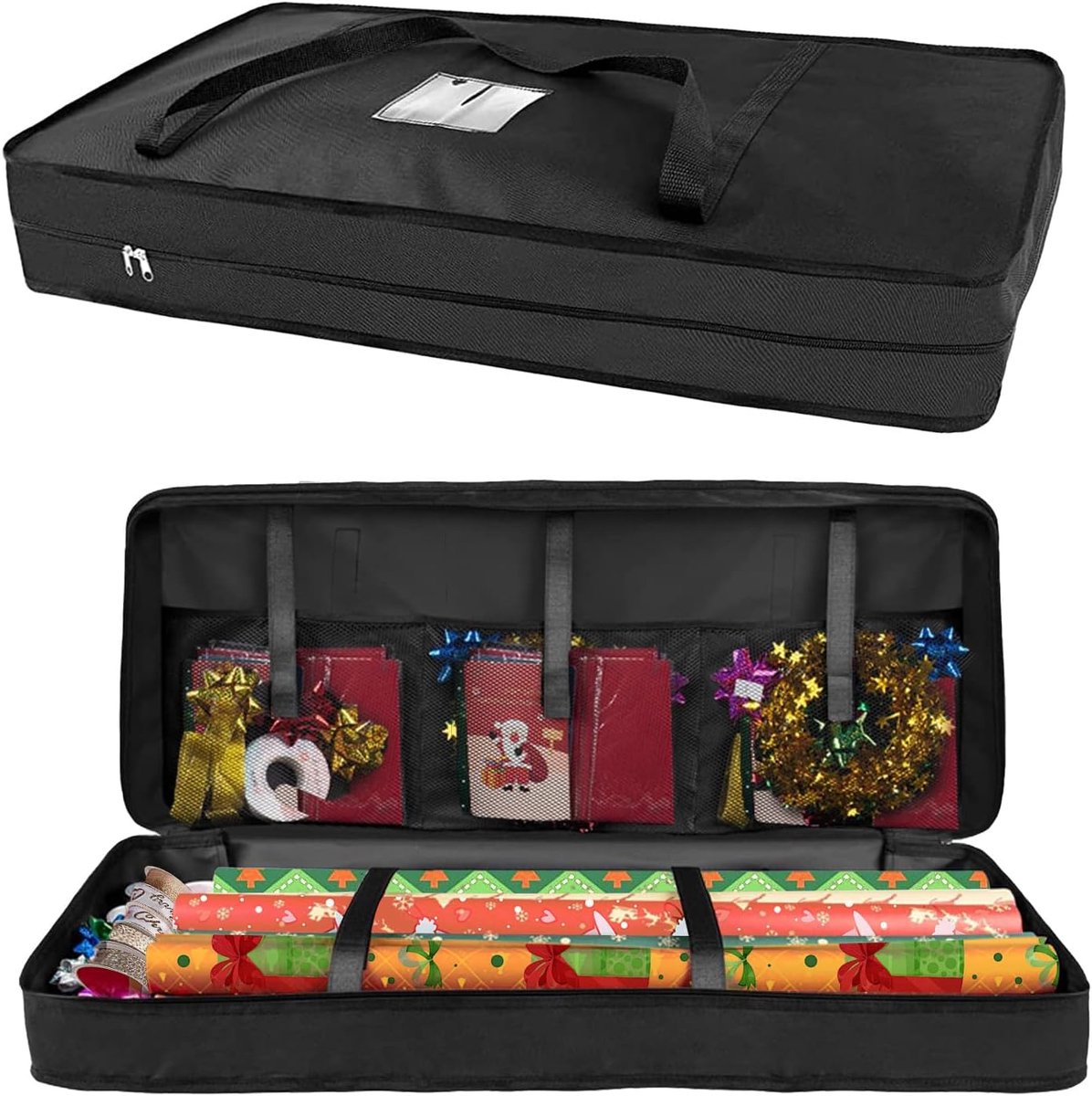 600D Oxford-stof cadeaupapier opslag 82 x 13 x 34 cm cadeaurollen opbergzak cadeaupapierrollen scheurvast met netvakken, cadeaupapier organizer met kaartenvak