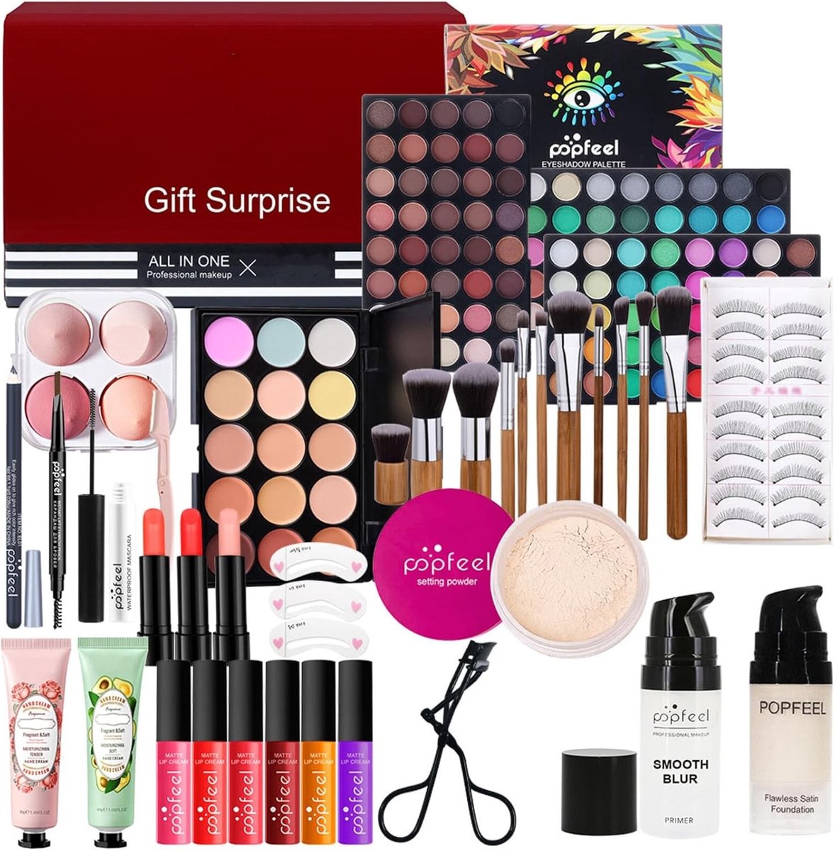 Complete Make-up Set voor Vrouwen met Oogschaduwpalet, Lipstick, Eyeliner en Mascara - Perfect voor Dagelijkse Make-up en Speciale Gelegenheden
