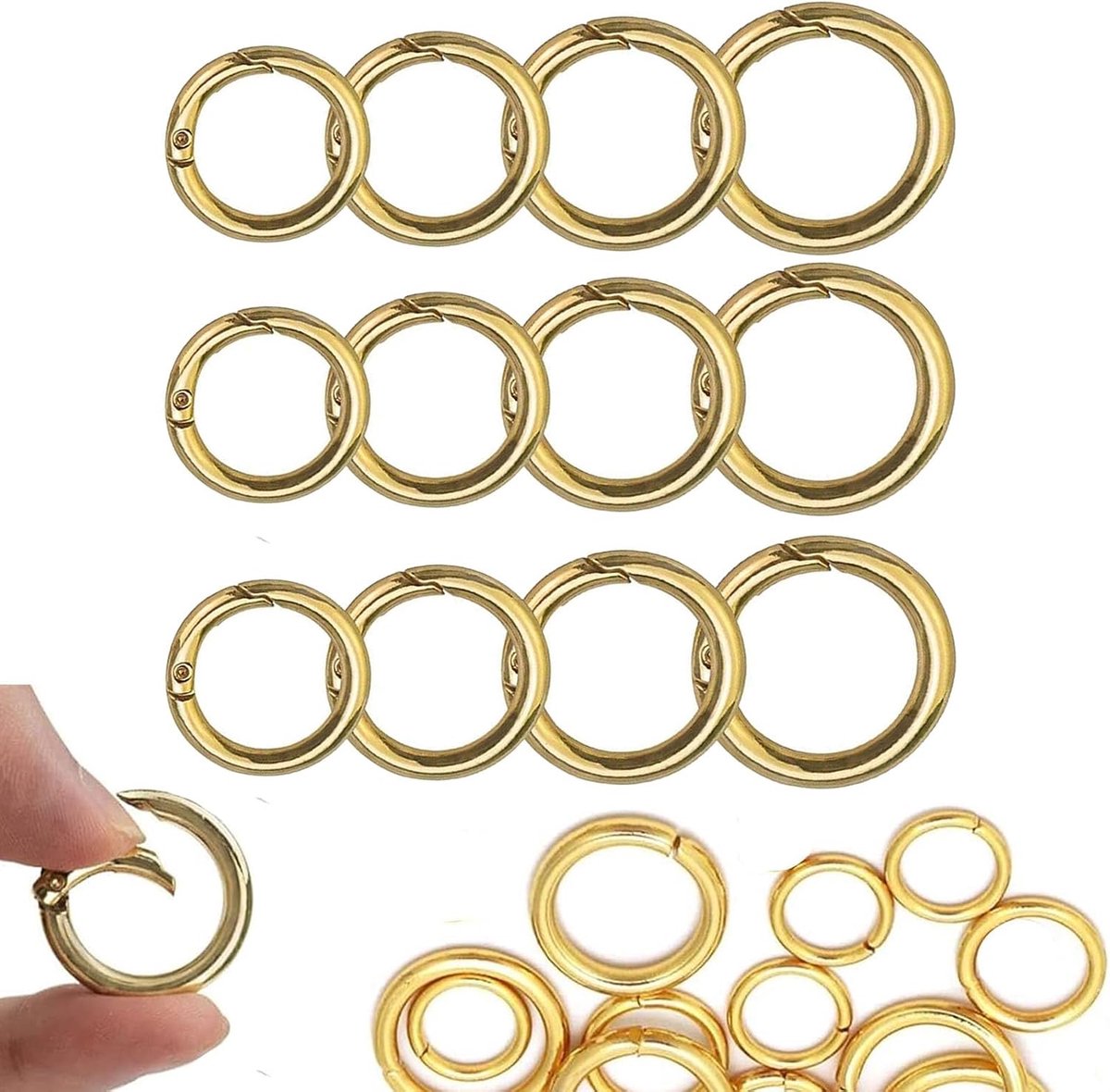 24 Stukken Ronde Karabijnhaak van Zinklegering, Ronde Veerring Gesp, O-ring Ronde Karabijnhaak, voor Sleutelhangers, Rugzakken, Kleine Tassen van Alle Soorten(Goud)