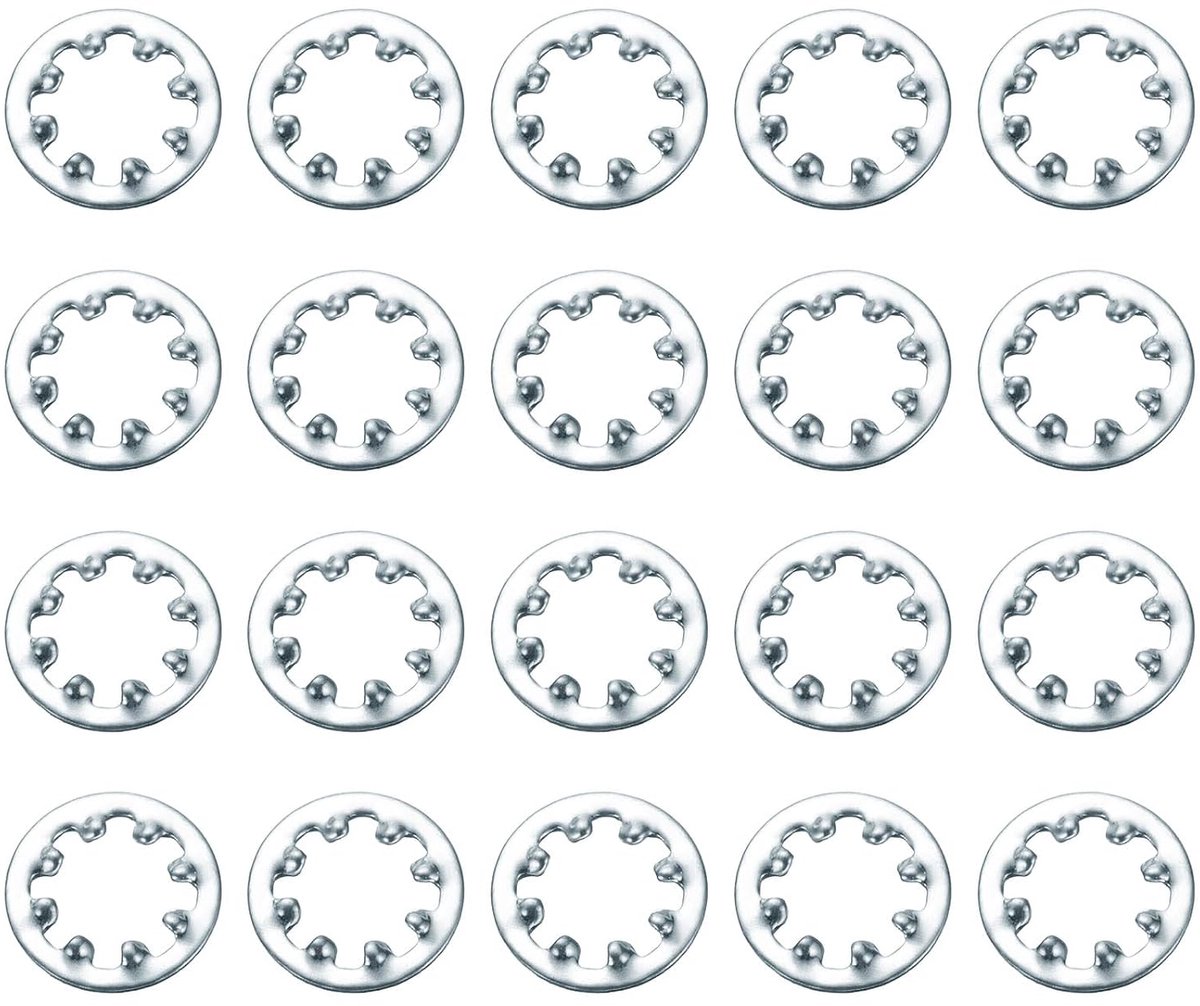 100 stuks binnengetande tandschijven, 4,2 mm ID x 8,5 mm OD vertandde sluitringen, veerstaal, klemringen, veerringen voor schroefbevestiging