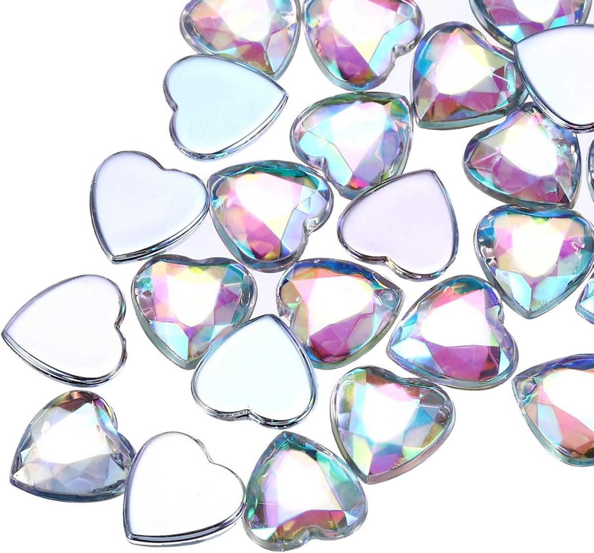 100 stuks acryl hartjes strasssteentjes 8 mm platte achterkant kunststof glitterstenen voor knutselwerk kralen gezichtsbeschildering kostuumsieraden maken, wit