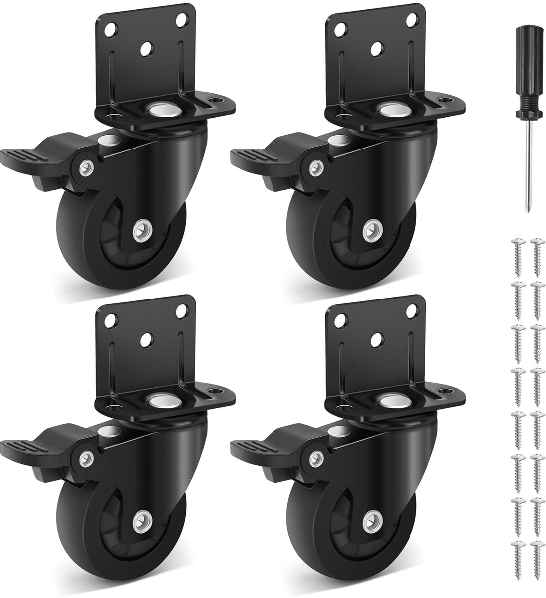 Zwenkwielen van rubber voor zware meubels, capaciteit 270 kg, stille wielen met rem voor tafel, kast, babybed, 4 stuks