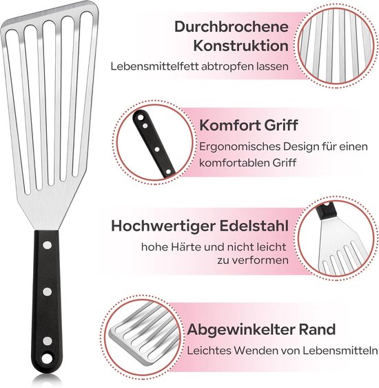pannenwender roestvrij staal, set van 2 hittebestendige grillspatels, viswender voor keuken, braden, keren, pannenwender metaal geschikt als cadeau, vastgelaste greep & vaatwasmachinebestendig — afbeelding 2
