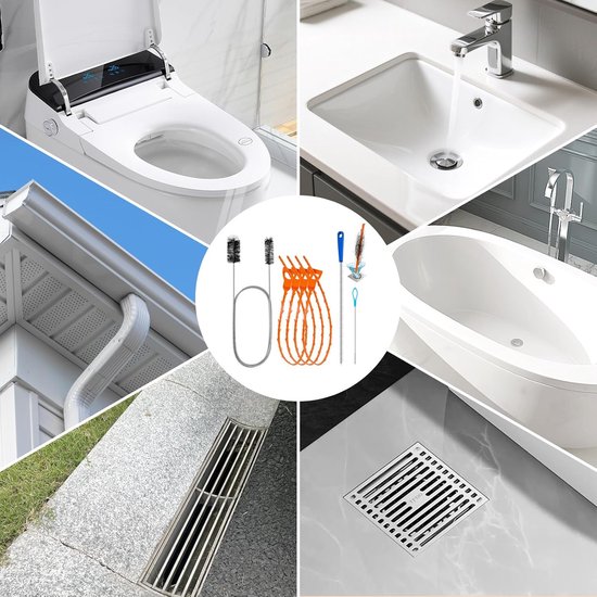 Afvoerreiniger, spiraal, dubbele kop, buisreinigingsspiraal, roestvrij staal, afvoerspiraal, afvoerborstel, lang, flexibele reinigingsborstel voor keuken, douche, riolering, badkamer, 7 stuks — afbeelding 5