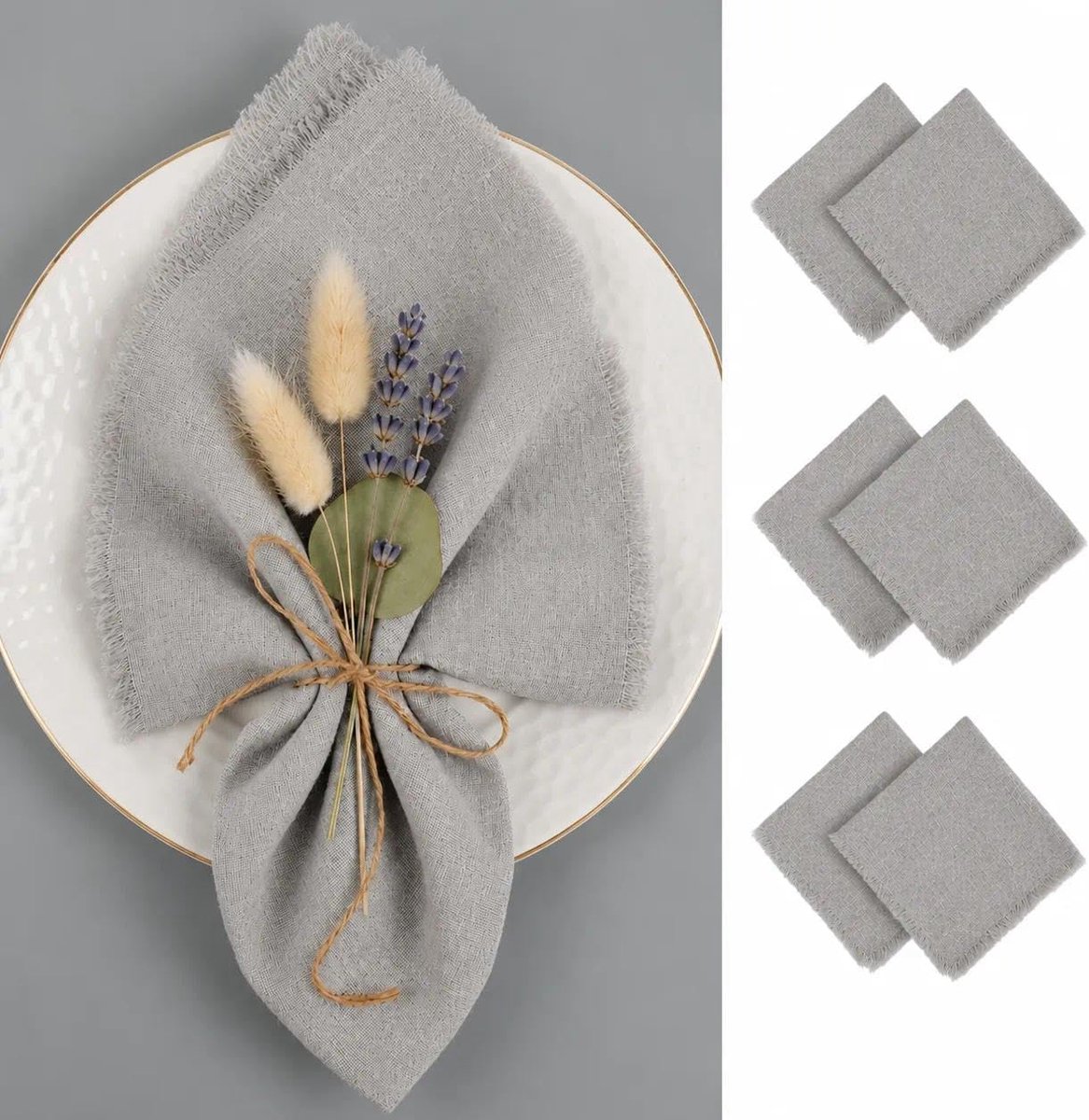 SnelShoppen - Stoffen Servetten 6 Stuks, 42x42 cm, Vintage Burlap Servetten, Wasbare Linnen Tafelservetten, Grijs, Perfect voor Bruiloft en Feest