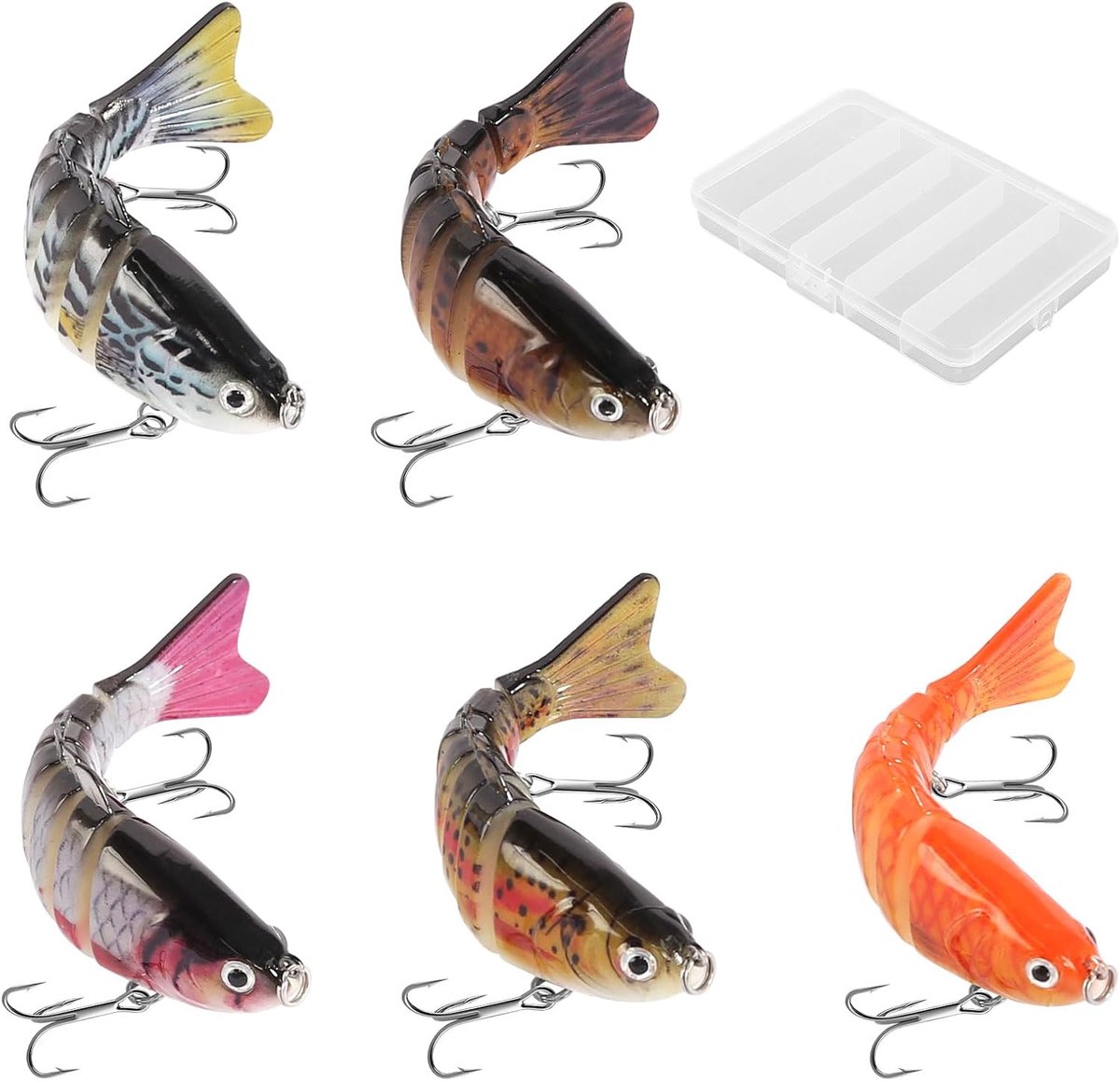5 stuks visaas, kunstaas, wobbler snoek, Swimbait levensecht meergewrichtig snoekaas 3D biologisch zwemaas, visaccessoires voor zoet water, zout water, snoekbaars, forel