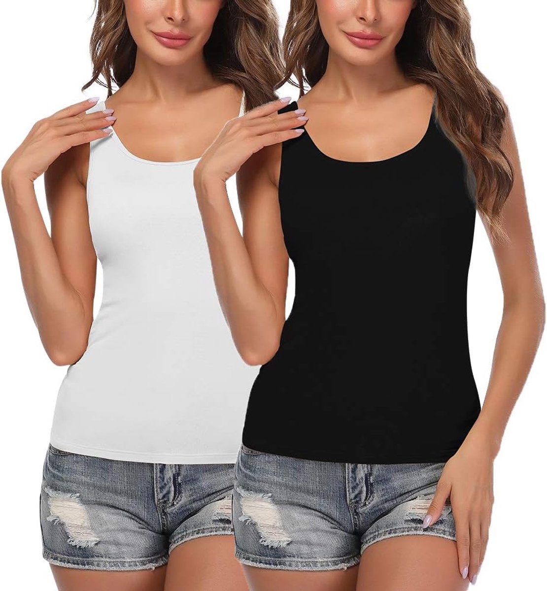 Basic onderhemd voor dames, U-hals, ingebouwde beha, gewatteerde tanktop, XS-2XL