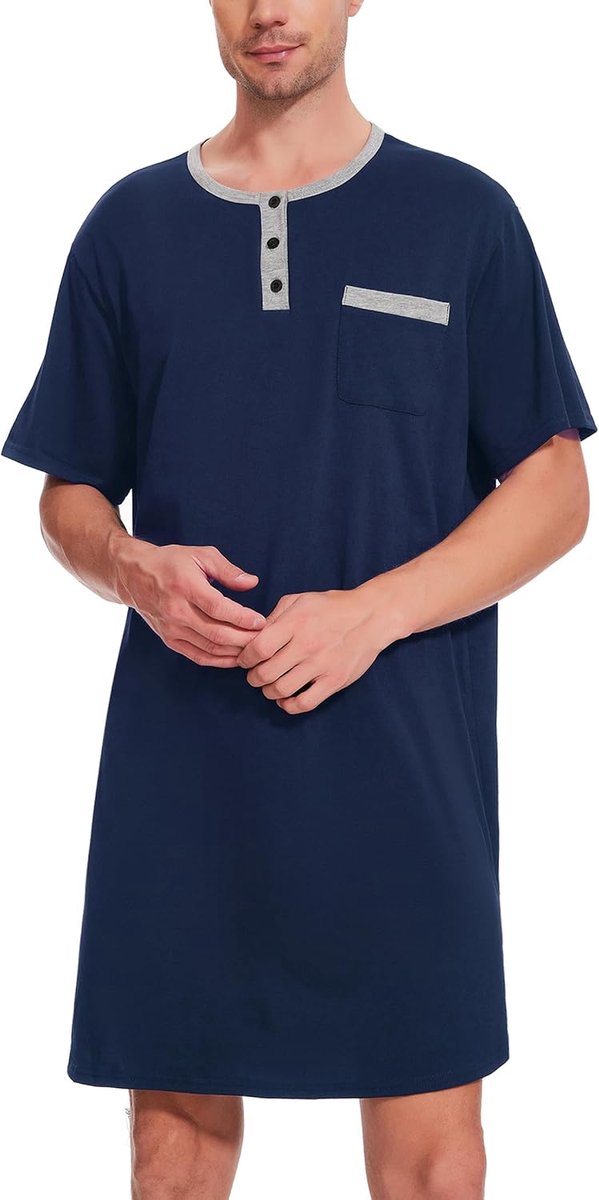 Herennachthemd katoenen pyjama heren pyjama ronde hals met knopen pyjama comfortabele korte mouwen ronde hals effen dun