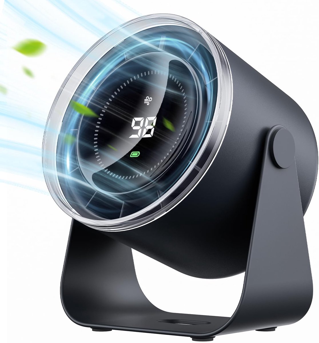 Bureauventilator met batterijvoeding, matstil digitaal display, 100 snelheden, 115° kantelbaar, draagbare koeling, oplaadbare ventilatoren voor kantoor, slaapkamer, huis, buiten