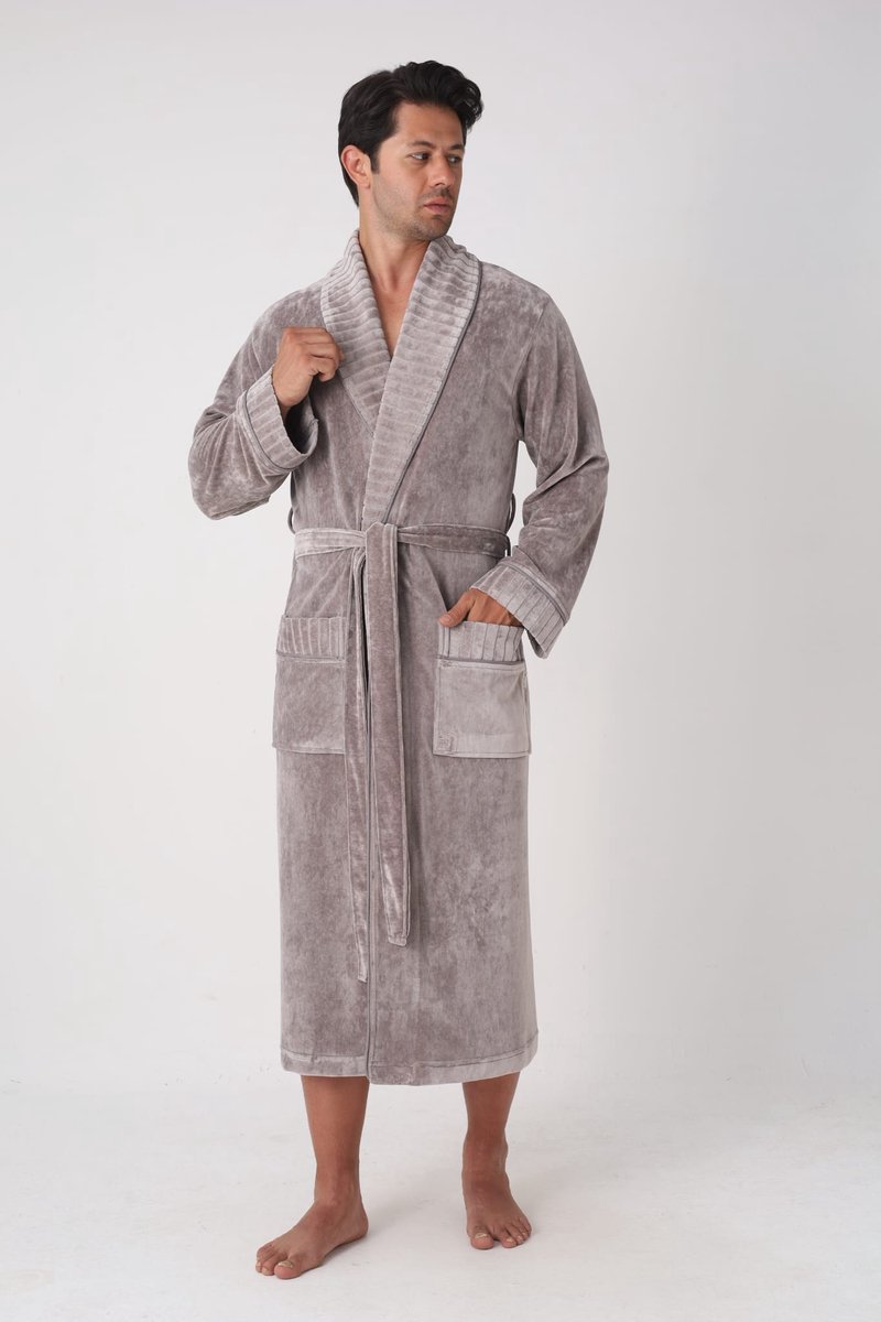 Heren Velours Badjas Paul / Grijs / XXL