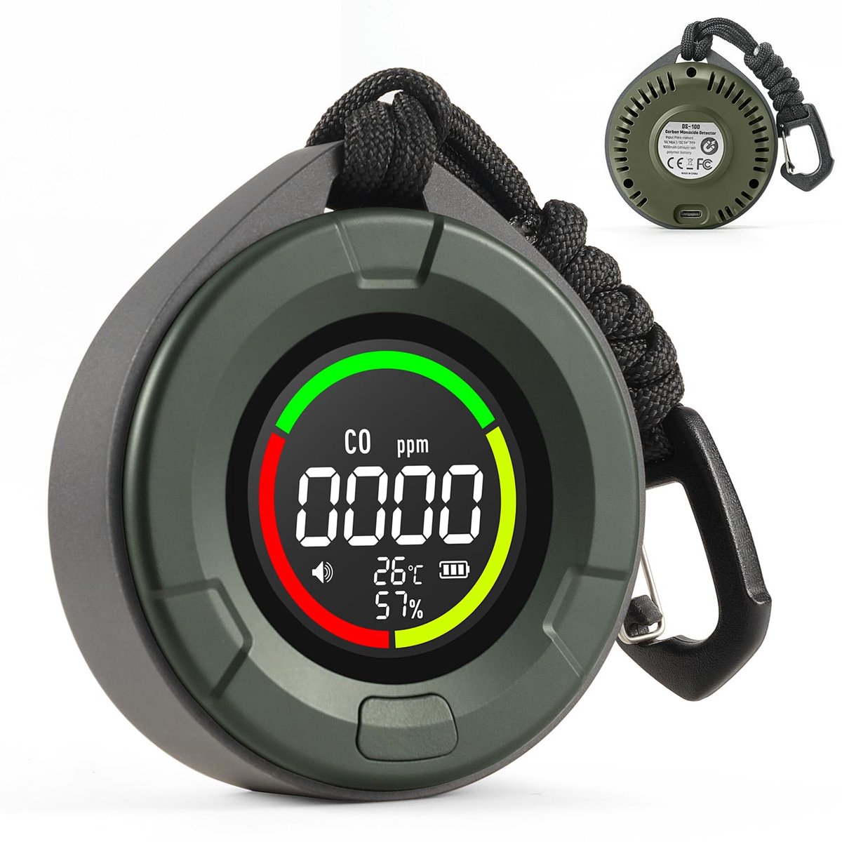 SnelShoppen - Draagbare Koolmonoxidedetector voor Reizen, 140U Stand-by, Oplaadbare 3-in-1 CO-Monitor met Magnetische Achterkant en Alarm voor Kampere