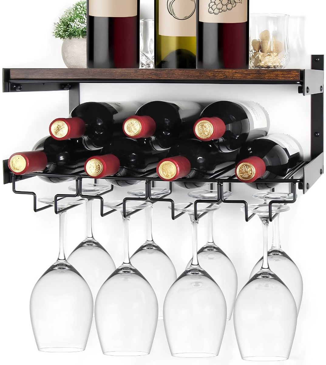 SP® Wijnrek Muur - Wijnrek - Wandwijnrek - Zwart - 25cm x 43cm x 19cm