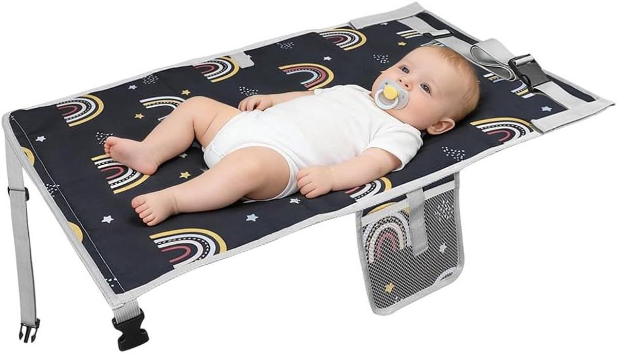 Vliegtuig Stoelverlenging - Kinder Vliegtuigbed - Comfortabel Reizen - Verstelbare Riemen - 76 x 44 cm - Zwart