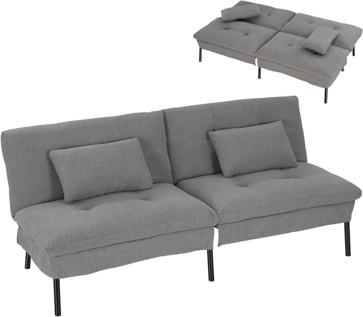 SureDeal® - 2-zits - Slaapbank - Kussens - Verstelbare rugleuning - Antislipvoetjes - 185x70x84 cm
