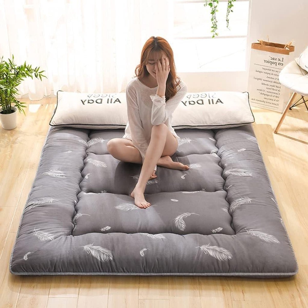 Gewatteerd Matras - Futon Vloerbed - Comfortabel Slapen - Ademend Katoen - 70x140cm - C