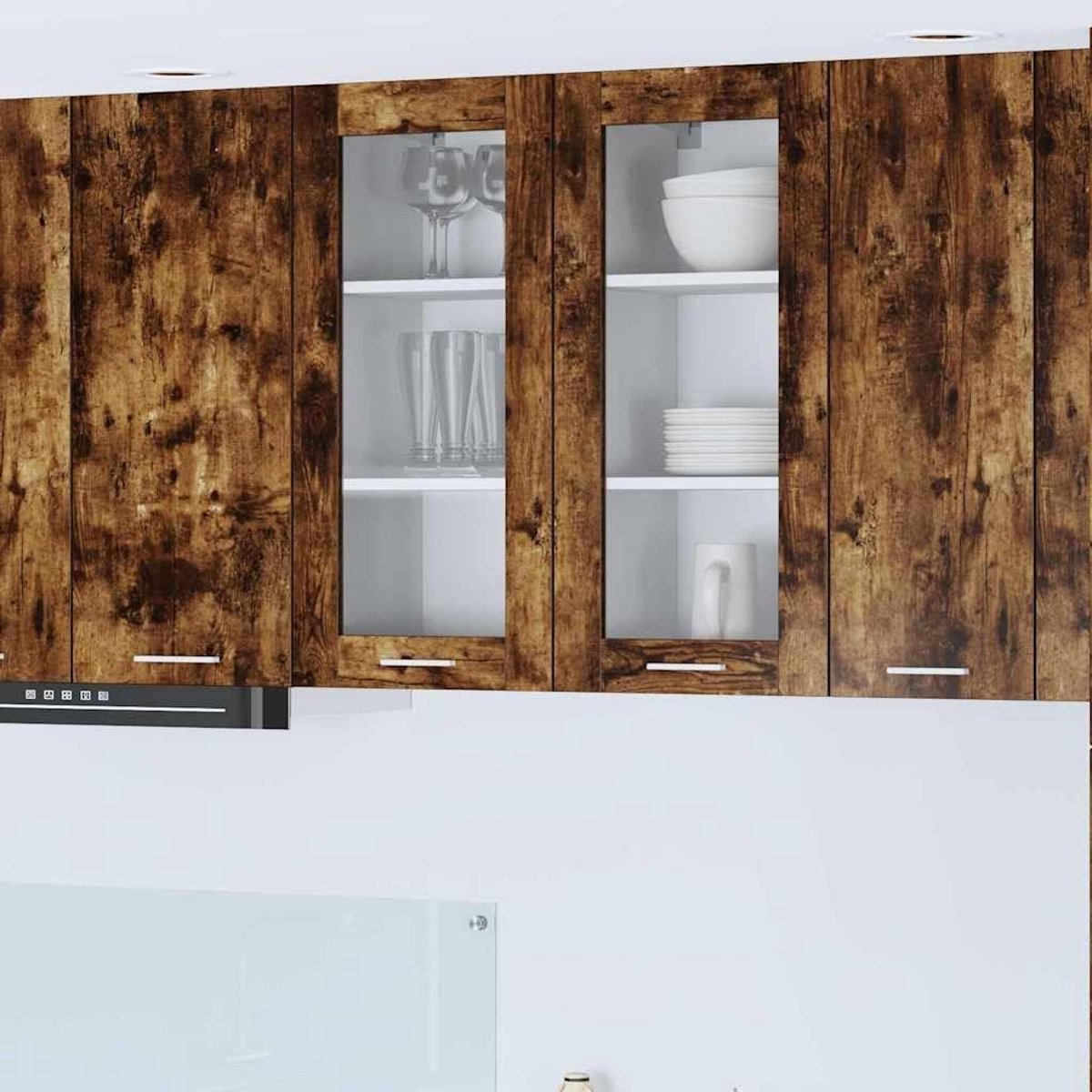 Hangkast met deur - Keukenkast wandkast - Keuken opbergen - Gerookt eiken design - 40 x 31 x 80 cm