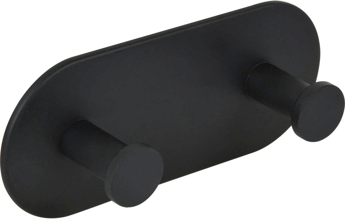 Zelfklevende kledinghaken, breedte 120 mm, hoogte 50 mm, dubbele kleefhaken, extra sterk, wandhaak, zwart gepoedercoat staal