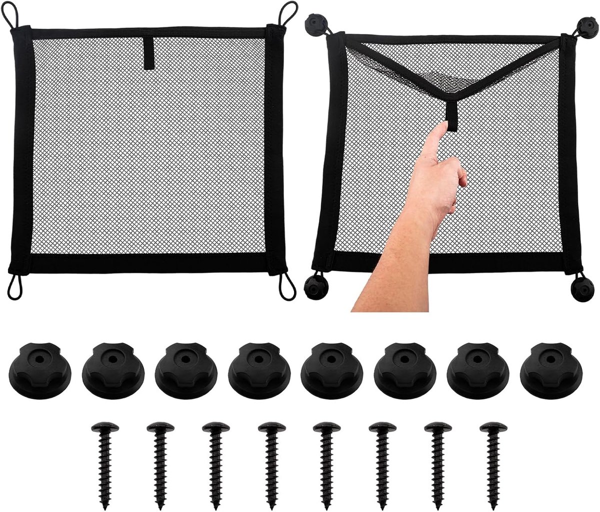 Bagagenet voor auto, 2 stuks, elastisch, 40 x 35 cm, voor caravans | Tweelaags bagagenet voor camper, elastisch opbergnet met 8 bevestigingsschroeven voor boten, bestelwagens