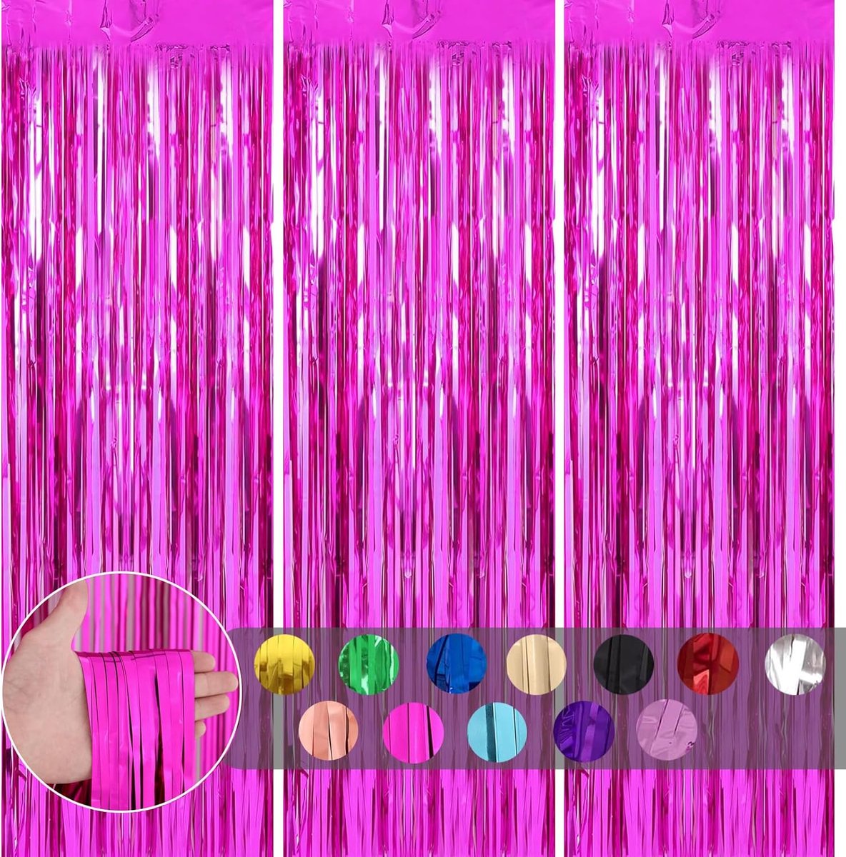 3 stuks klatergoud gordijn felroze glitter folie deurgordijn feest achtergrond, 3,2x6,5 ft metallic folie franje gordijn slingers glinsterende gordijnen kwastje achtergrond decoraties voor meisjes