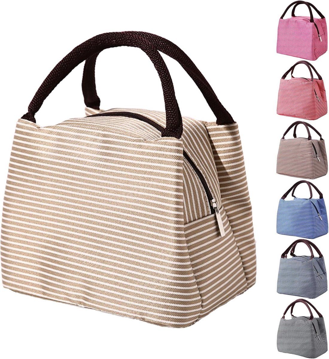 Lunchtas Kleine Herbruikbare Lunch Tote Lekvrije Schattige Koeler Lunch Box voor Volwassenen & Kinderen voor Werk Kantoor Reizen School Picknick (5.5L,Khaki)