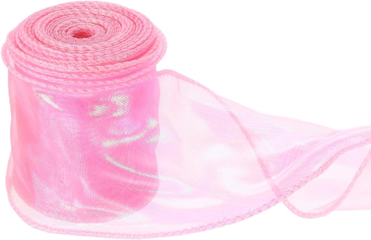 2-3/8 "x 10 Yd Bedraad Chiffon Lint Fishtail Garen Sheer Organza Lint, Roze