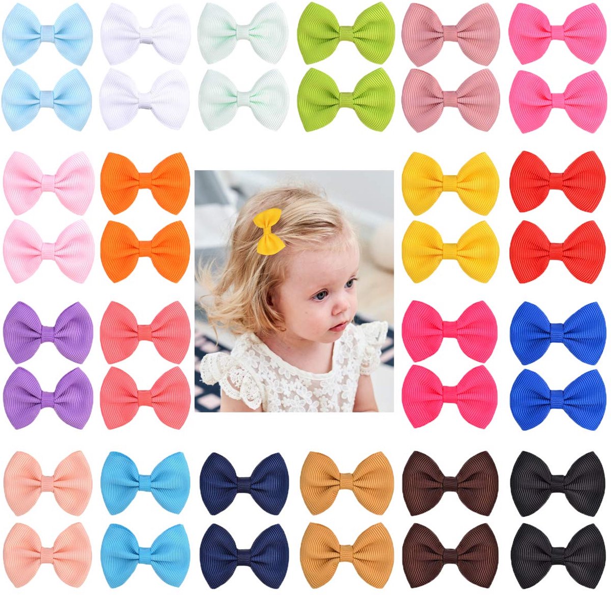 40 stuks 4,6 cm baby-haarspelden voor meisjes, mini-haarspelden, ripsband, haaraccessoires voor kinderen, peuters, zuigelingen