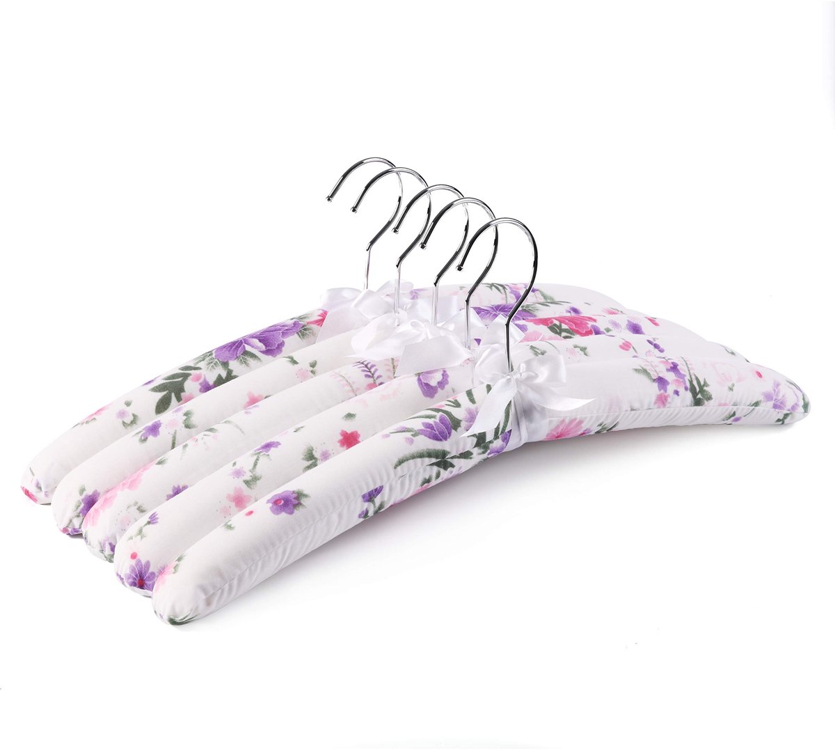 Home 43 cm lange witte bloemen satijn gewatteerde kleerhangers 10 stuks, bruids trouwjurk hanger rek, zachte zijden doek hangers
