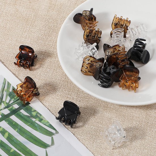 60 stuks Mini Haarklemmen, Kleine Haarspelden, 1,5 cm Kleine Haarversiering Haarklemmen Kunststof Haarklauw Haarstyling-accessoires voor Dames Meisjes (Zwart+Donkerbernstein+Lichtbernstein+ — afbeelding 5
