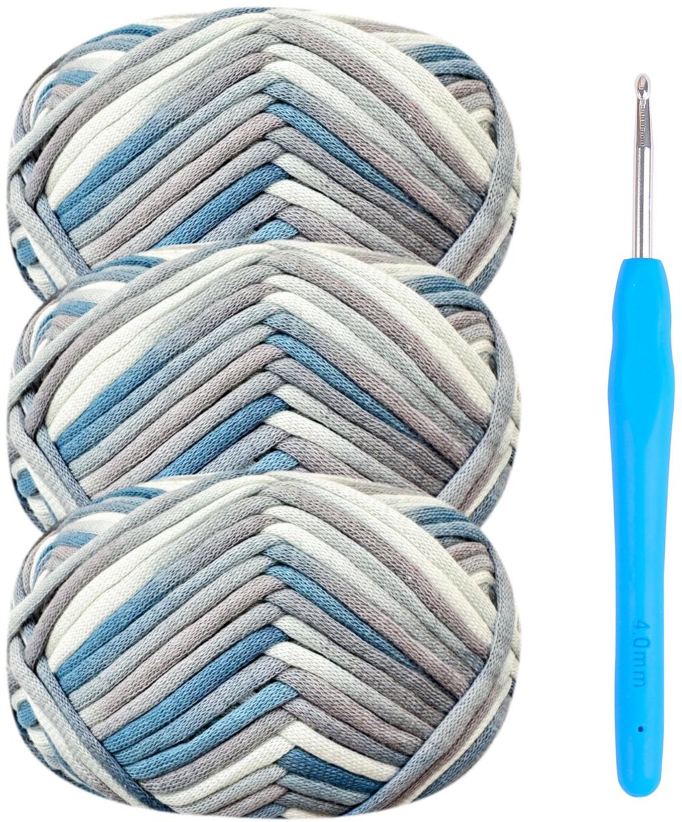 garen om te haken, katoenen garen, dikke wol om te haken, 3x50g, haakgaren voor beginners, amigurumi-garen met 4mm haaknaald, gemakkelijke haakstarter set (Mix-grijs)