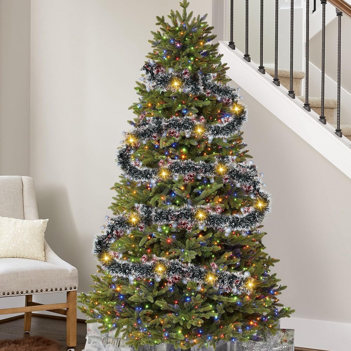 Kerstslinger 500CM, Kerstslinger, Lametta kerstslinger, Kerstdecoratie Lametta kerstboom slinger met verlichting, LED kerstslingers voor binnen en buiten kerstboom – foto 3