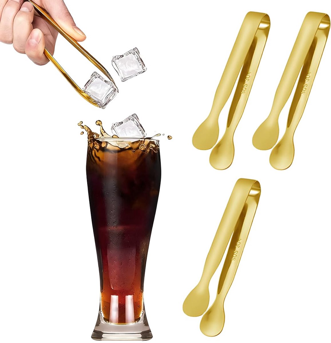 Ijstang, serveertang van roestvrij staal, candybar, saladetang, gebaktang, snoepclip, voor bruiloft, feest, bar, buffet, grill, picknick (goud)