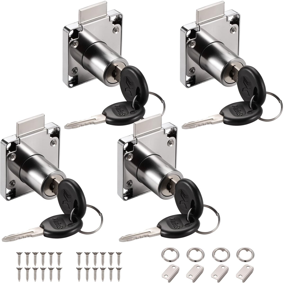 4 nokkensloten met sleutel, ladesloten, kastslot, kastslot, ladeslot, kastslot, 22 mm (zilver)
