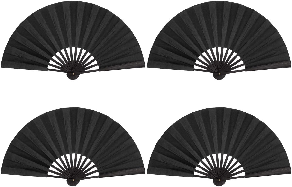 4 stuks vouwwaaiers 10.5 inch bamboe Chinese handwaaier van stof, effen kleur, handwaaier voor zomer, dans, bruiloft, feest, decoratie (zwart)