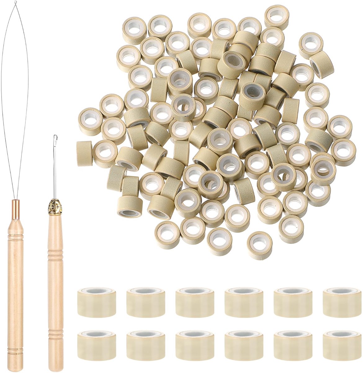 200 stuks 4,0 mm haarverlengingen, ringen, haarverlengingen, parels, nanoringen met siliconen, microring-extensions van echt haar met trekhaak, naald (wit)