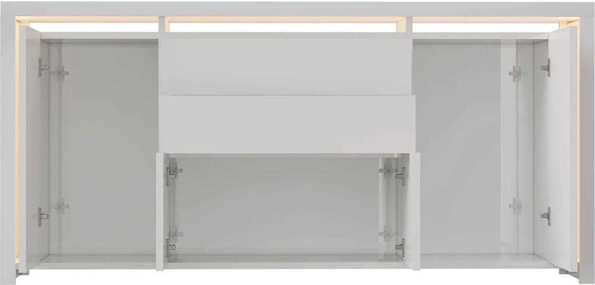 CORE Dressoir Hoogglans - Buffetkast met 2 Laden en 4 Deuren - LED Verlichting - Moderne Opbergkast met Ruime Opbergruimte - Woonkamerkast voor Servies, Decoratie en Huishoudelijke Spullen - 160x35x75cm - Hoogglans Wit