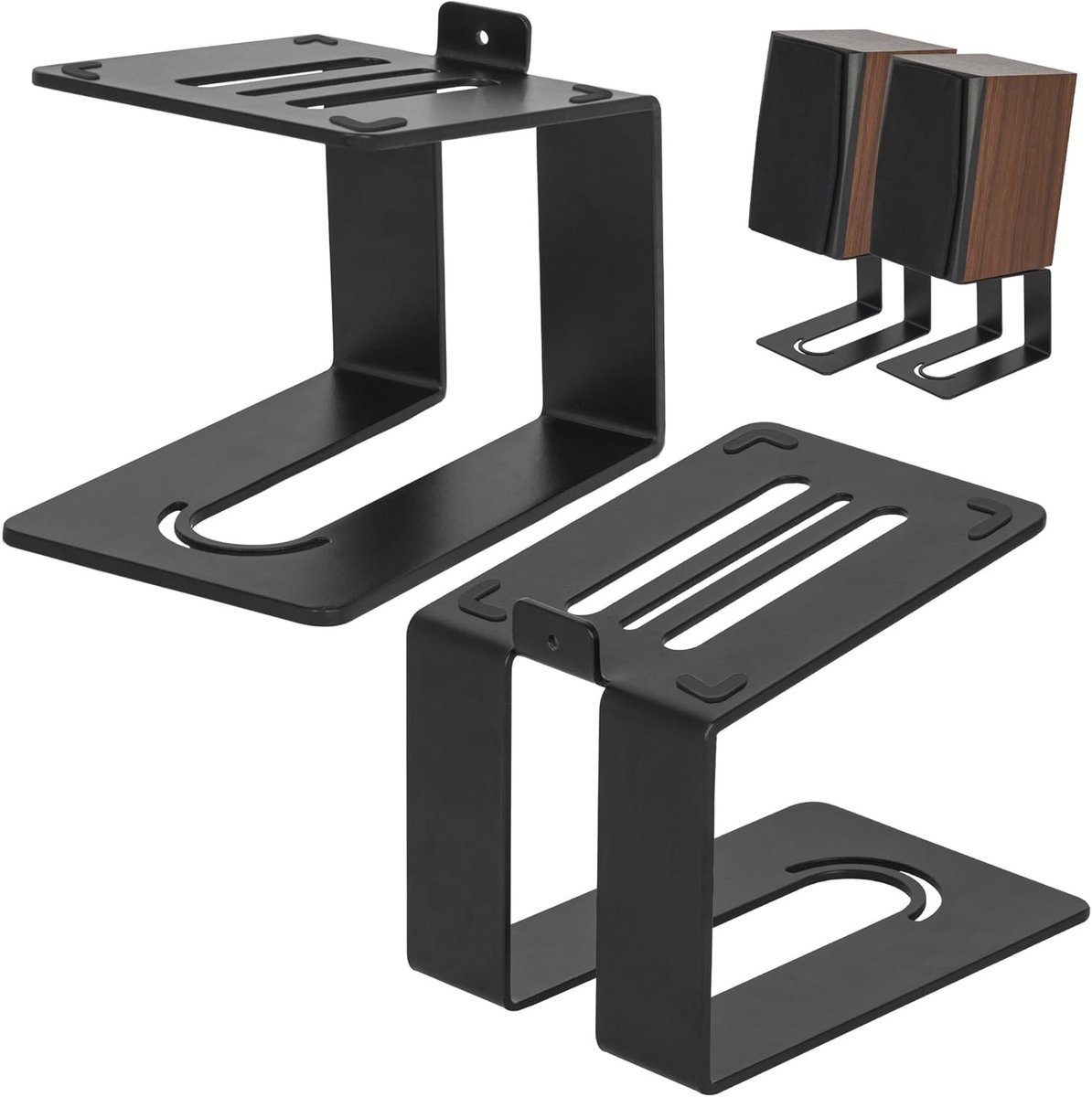 Desktop Speaker Stand van 13.5 cm Hoogte met Antislip en Vibration Dempende Rubber, Audio Stand met 5° Hellingshoek, Paar (Zwart) voor Optimaal Geluid en Stabiliteit