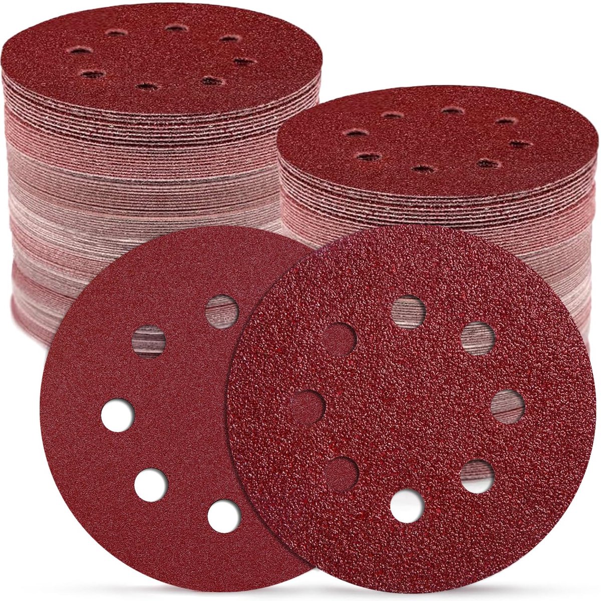 Sanding Discs 125 mm, 110 Pieces Sandpaper, 8 Holes for Random Orbital Sander, Grinding Wheel 125 mm, Fastening, Grit - ShopVlot