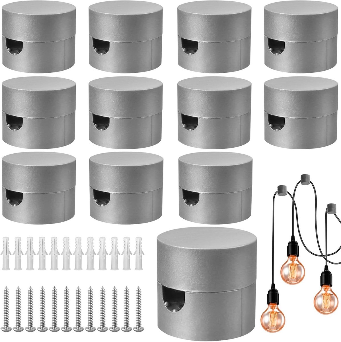 Set van 12 kabelbeugels voor verlichting, haakjes voor stoffen draden en kroonluchters, inclusief schroeven en pluggen voor eenvoudige installatie