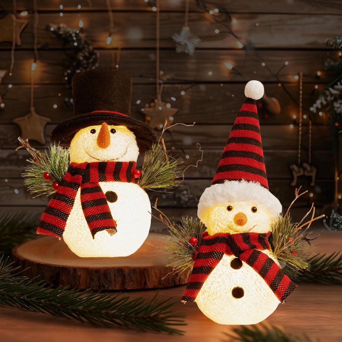 sneeuwpop decoratie, 2 stuks sneeuwpop decoratie figuren kerstdecoratie binnen figuren met LED, Kerstmis decoratie sneeuwpop voor kerstdecoratie binnen, open haard, kantoor, kamer
