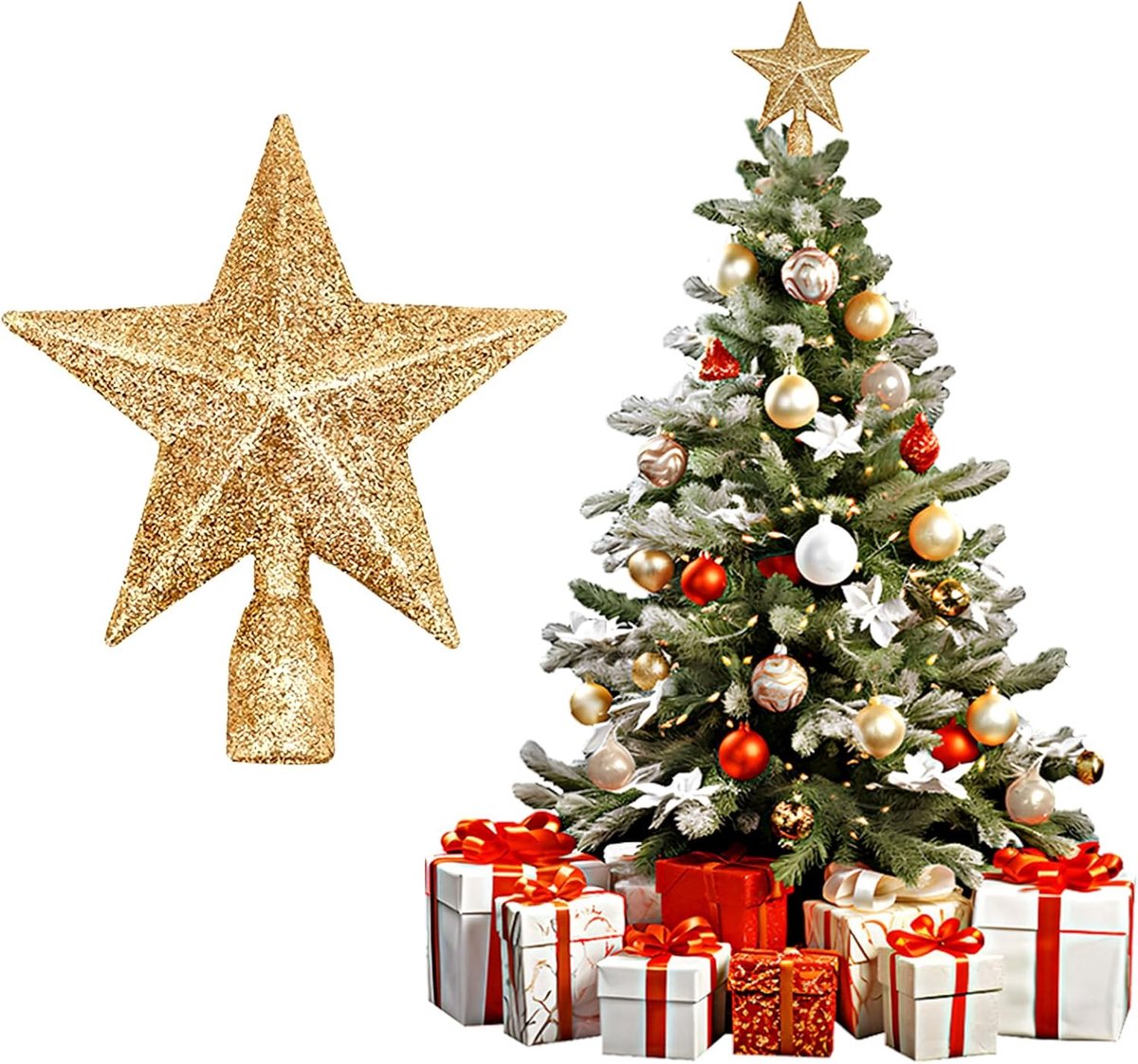 mini-boompiek, ster, kerstboompiek 10 cm, mini glinsterende kerstboomversiering, kerstboompiek, klein, boompiek, Kerstmis, voor kerstboomdecoratie, Or)