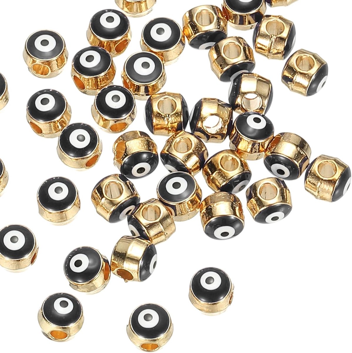 Kralen, 50 stuks Turkse boze oog kralen, vergulde boze oog bedels bulk legering spacer ronde kraal voor doe-het-zelf kunst ambachtelijke armband ketting oorbellen maken