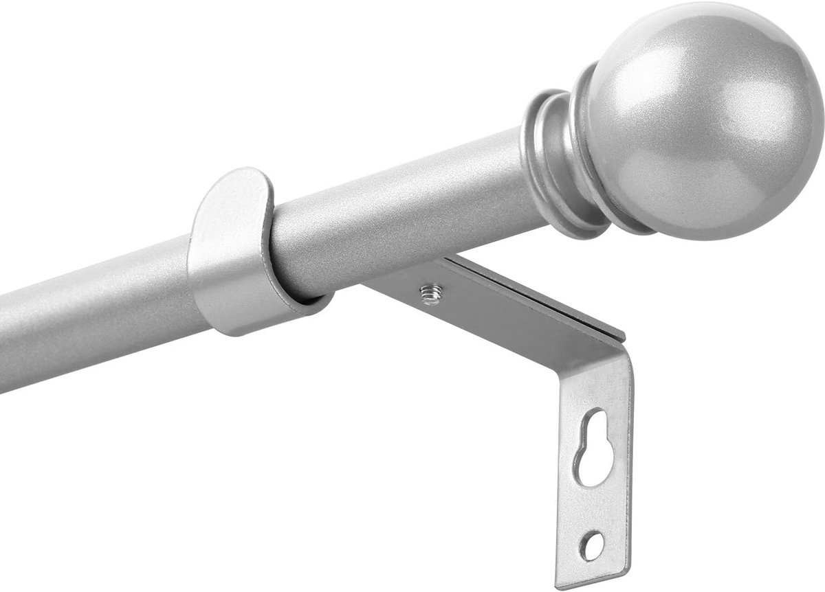 Gordijnroede, 67-187 cm, 16 mm, Met Decoratieve Eindstukken en Houders voor Ramen