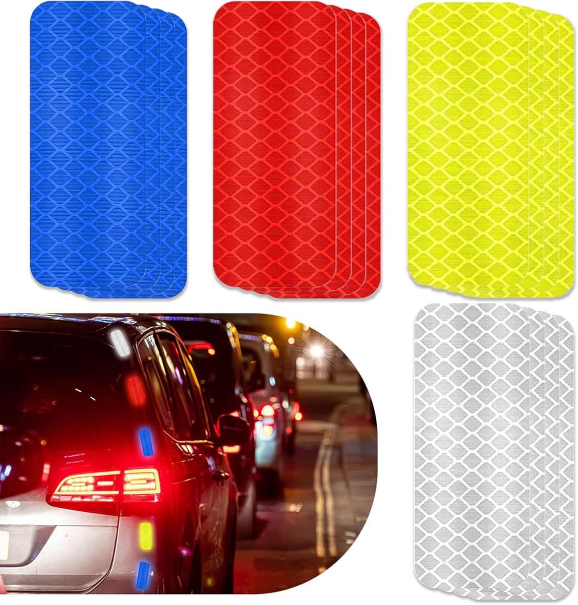 Auto- en fiets-reflectorstickerband, 16 stuks, zelfklevende waarschuwingsstickers voor motorfietsen, reflecterende strepen voor nachtzicht op vrachtwagens, aanhangers, helmen in ro