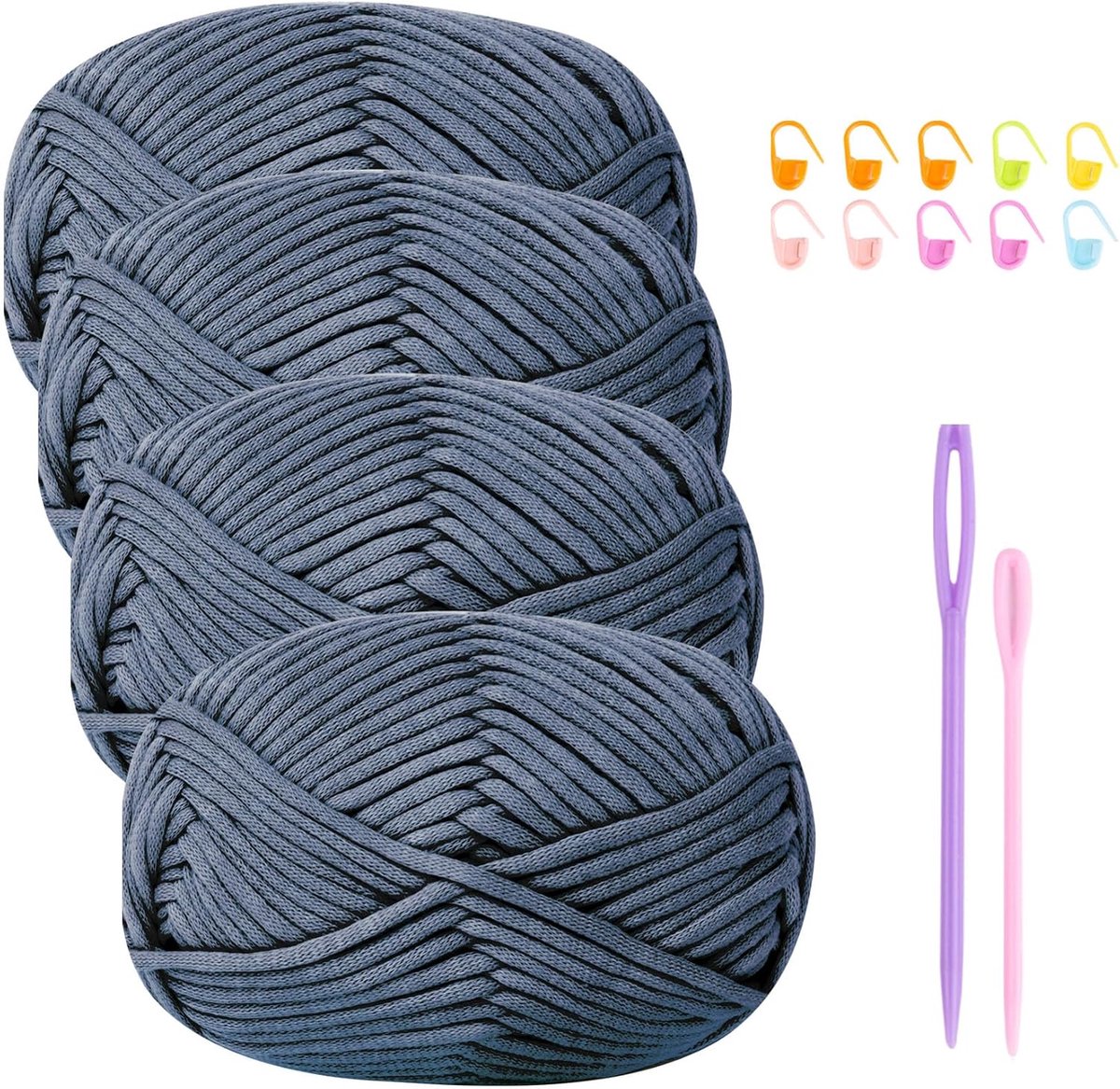 garen voor gehaakt katoenen garen om te haken, dikke wol, 4 x 50 g, haakgaren voor beginners, haakwol, breigaren met haakaccessoires, blauw garen