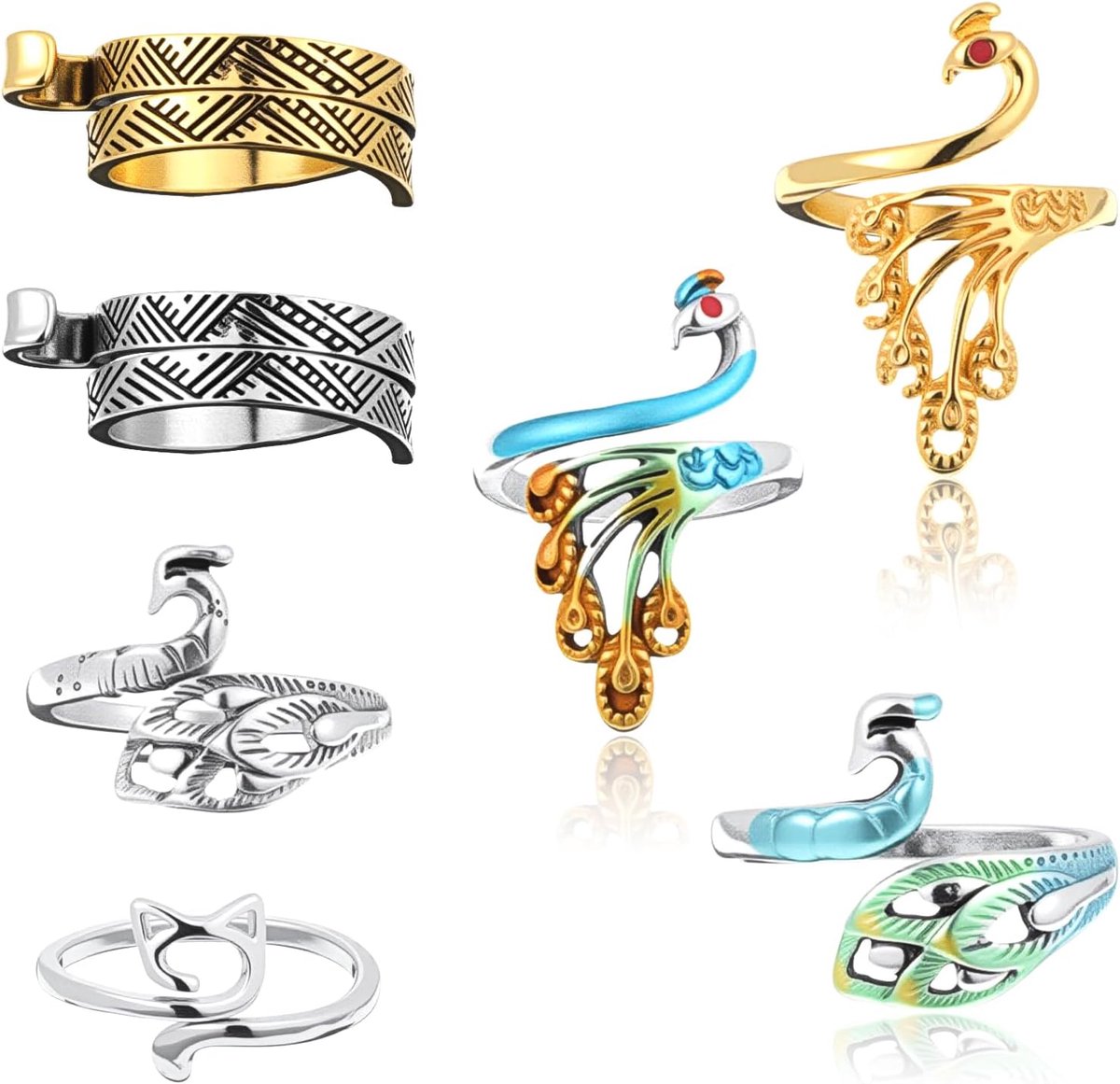 7 stuks haakringen, haakaccessoires, haakringen, vingerbreiring, accessoires, verstelbaar, gevlochten, sneller verstelbaar, vingerringen, gehaakte ring voor doe-het-zelf breihandwerk (7 kleuren)