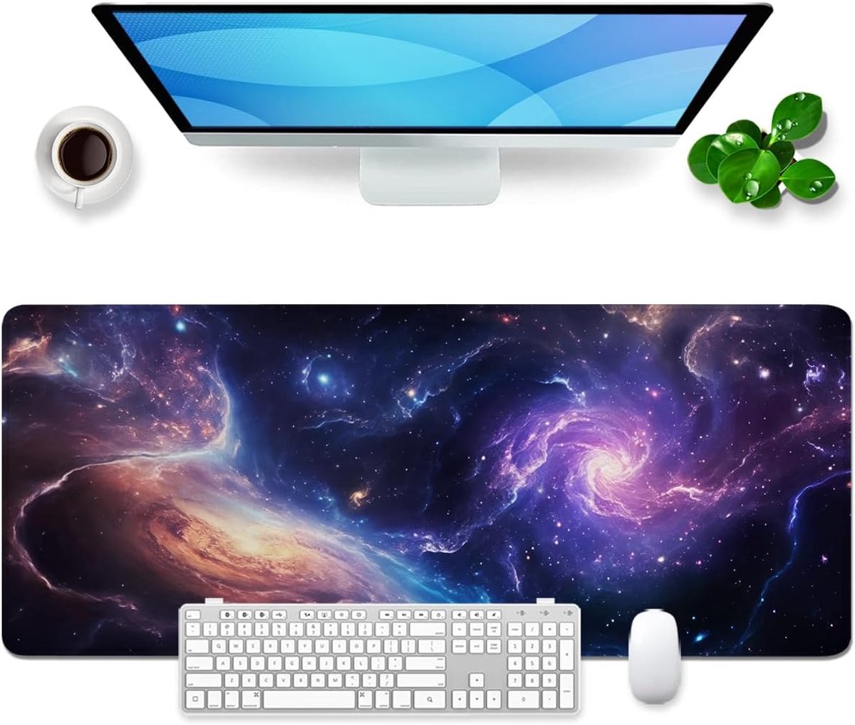 Muismat Galaxie XL Grote Gaming Muismat Paarse Bureaumat Paars Muismat Bureau Accessoires Bureau Pad 80 x 30 cm (De Melkweg)