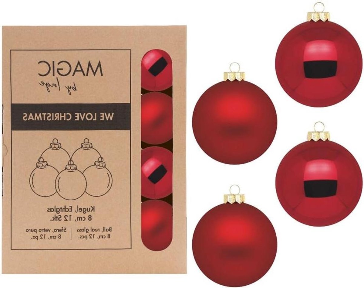 Kerstballen Glas - Decoratie Ballen - Kerstboom Versieren - Set van 12 stuks - 8 cm - Wijnrood
