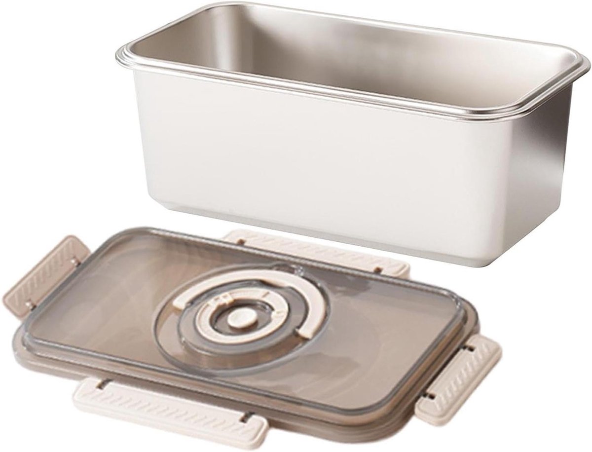 Metalen Broodtrommel - Voedselcontainer Deksel - Keuken Organiseren - Met Datum Tracker - 35 cm Lengte - Zilver